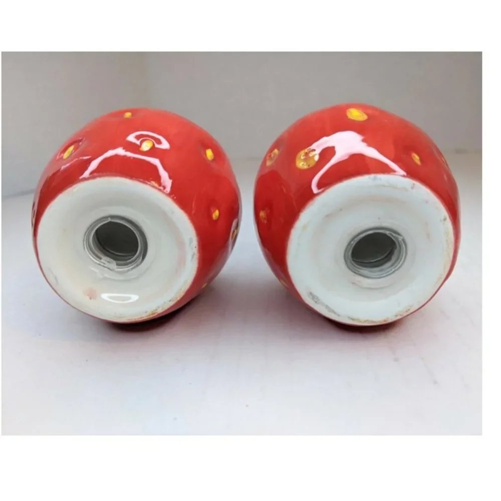 STRAWBERRY Ceramic Salt & Pepper Shakers Happy FACE Super Cute Hand Painted Gift